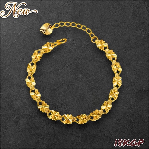 New 18K Gold Plated 8 Inch Four-leaf clover Chain Bracelet Unisex - Picture 11 of 11